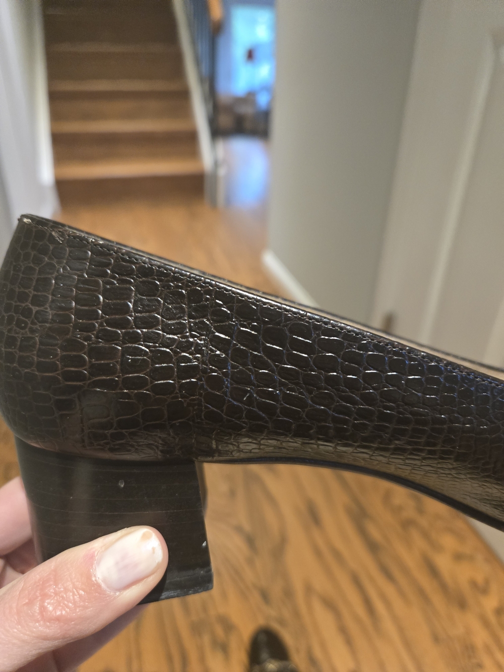 Vintage Salvatore Ferragamo Brown Croc-Embossed Leather Shoes with Gold Bit 8-2A - Picture 11 of 15
